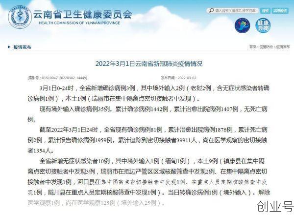 云南新增确诊病例1例，云南无新增本土确诊病例