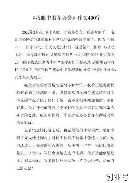 冬奥会观后感400字，冬奥会作文400字