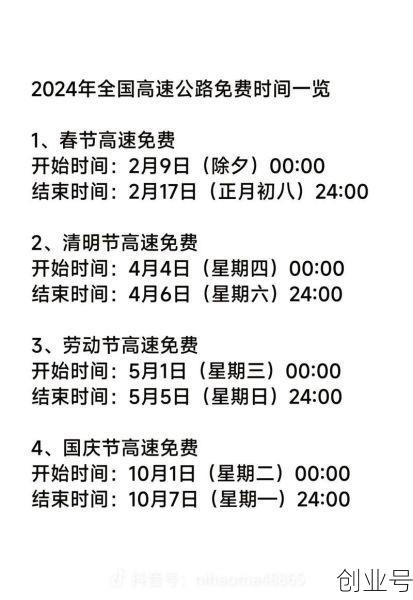 高速收费免费时间2023，2022年高速免费时间表
